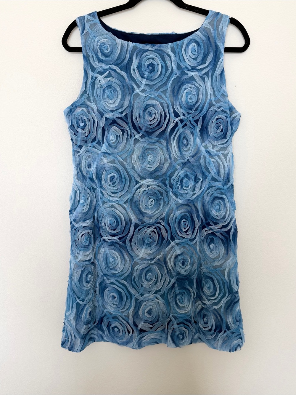 Robbie Bee Blue Swirl Appliqué Dress Large